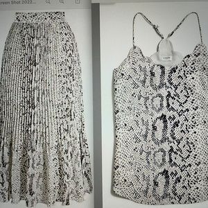 NWT 4 Small Animal Snake Print Scalloped Top & Pleated Skirt DRESS elegant